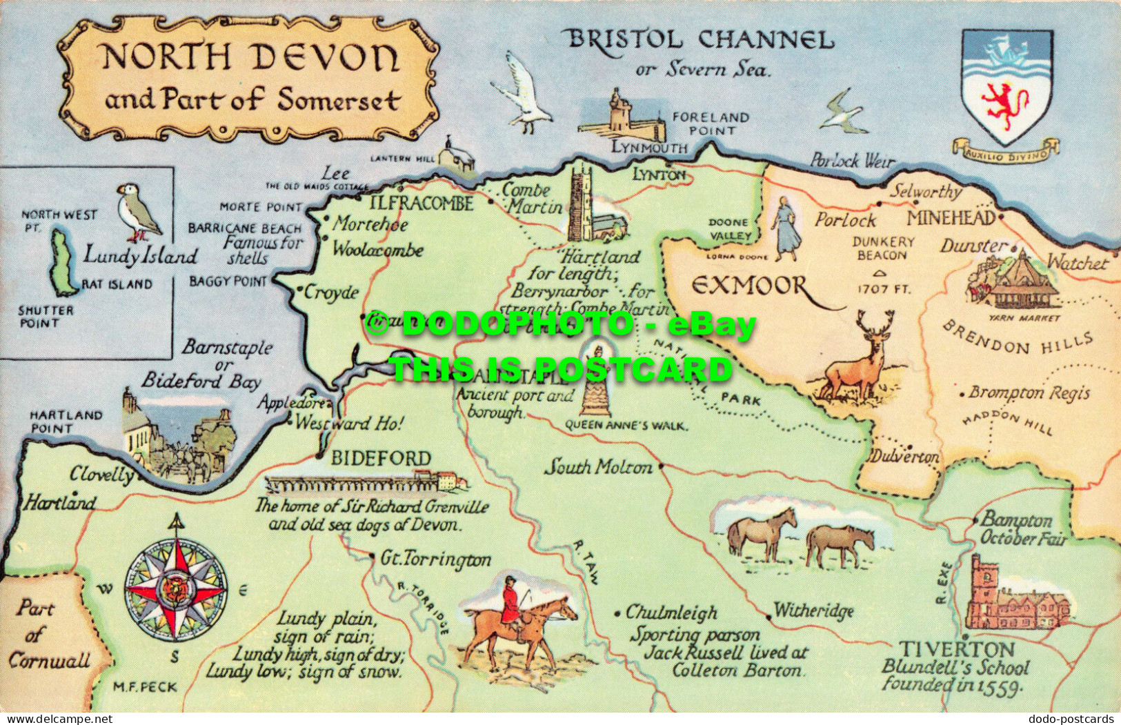 R551991 North Devon And Part Of Somerset. M. F. Peck. Salmon. Map - Welt