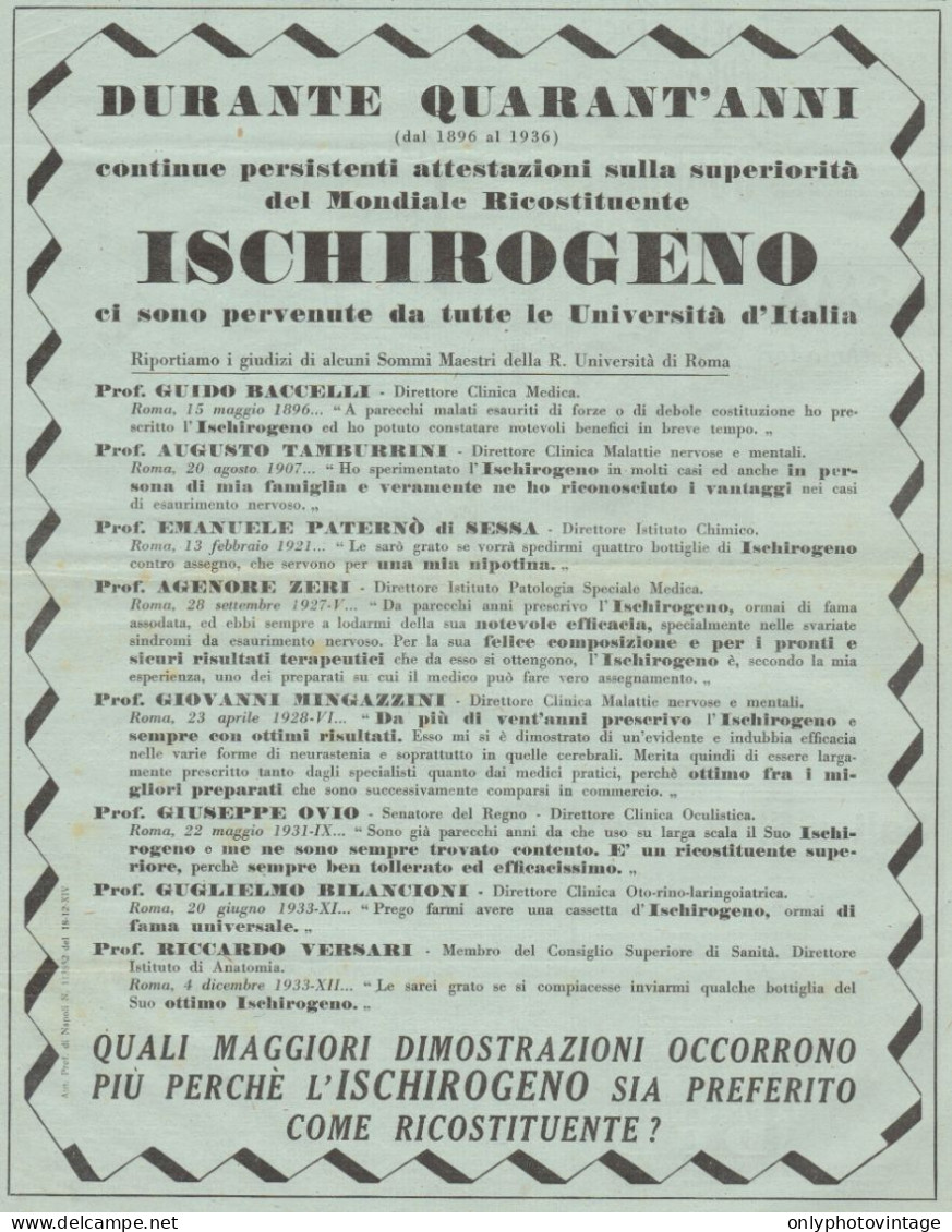 ISCHIROGENO - Durante Quarant'anni... - Pubblicità Del 1936 - Old Advert - Advertising