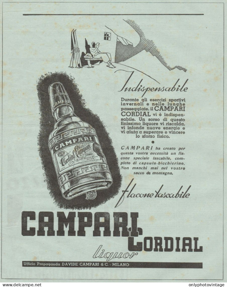 Cordial CAMPARI Flacone Tascabile - Pubblicità Del 1936 - Old Advertising - Advertising