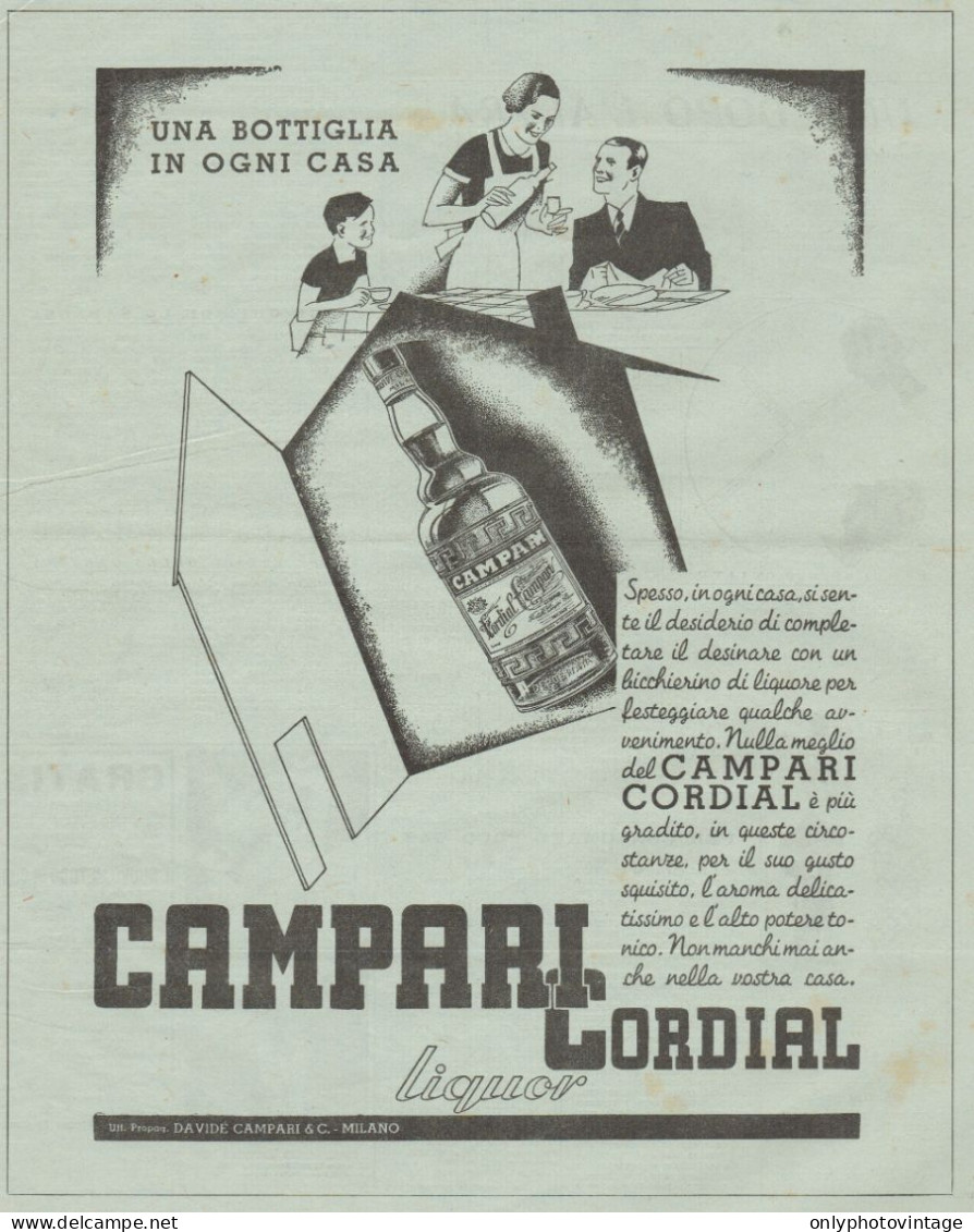 CAMPARI Una Bottiglia In Ogni Casa - Pubblicità Del 1936 - Old Advertising - Advertising