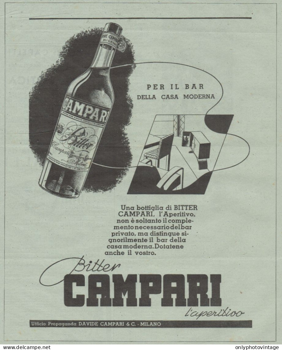 CAMPARI Per Il Bar Della Casa Moderna - Pubblicità Del 1936 - Old Advert - Advertising