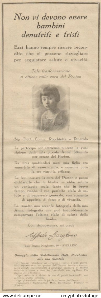 PROTON - Alfredo Garofano - Avellino - Pubblicità Del 1932 - Old Advert - Advertising