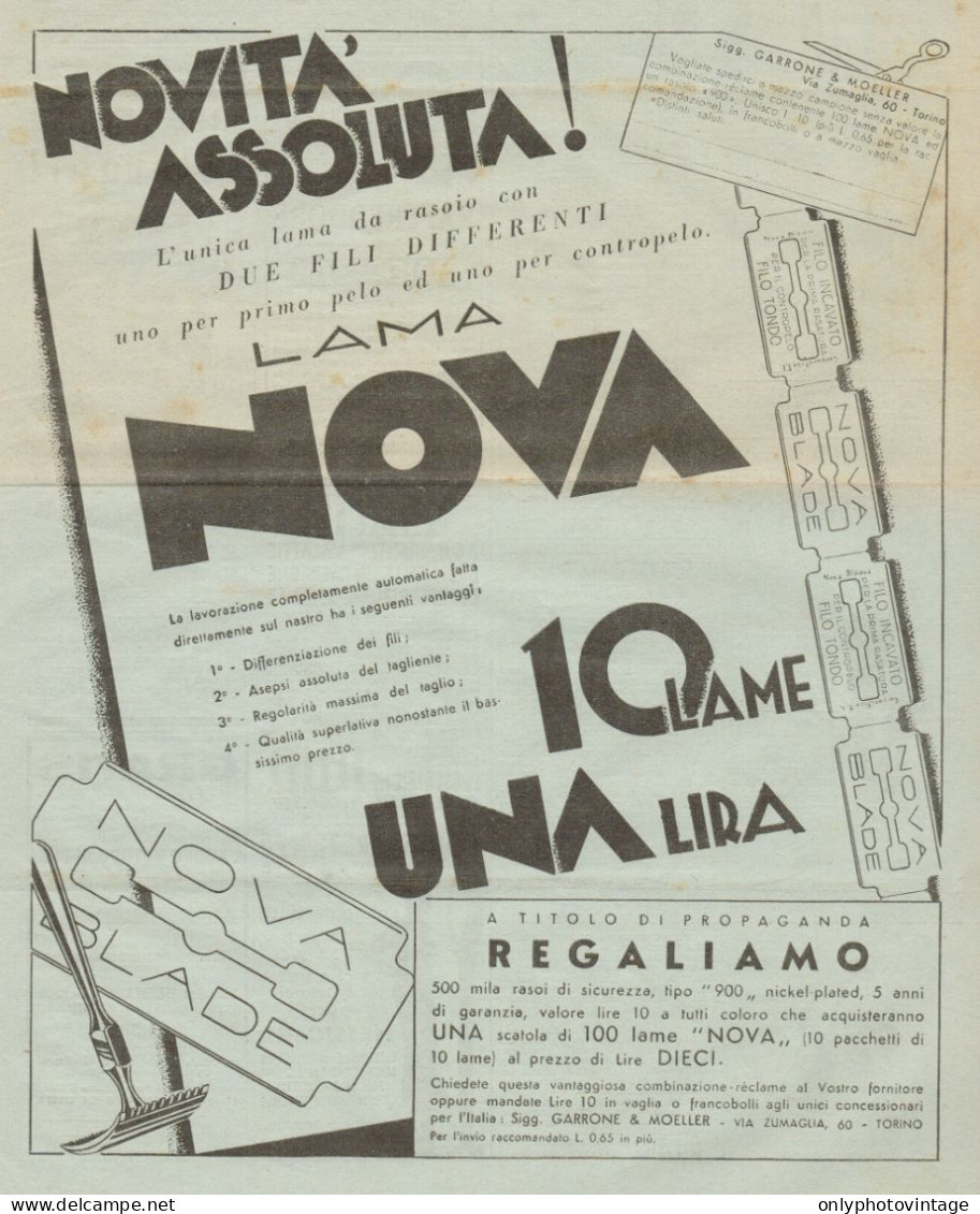 Lamette NOVA - Pubblicità Del 1935 - Old Advertising - Advertising