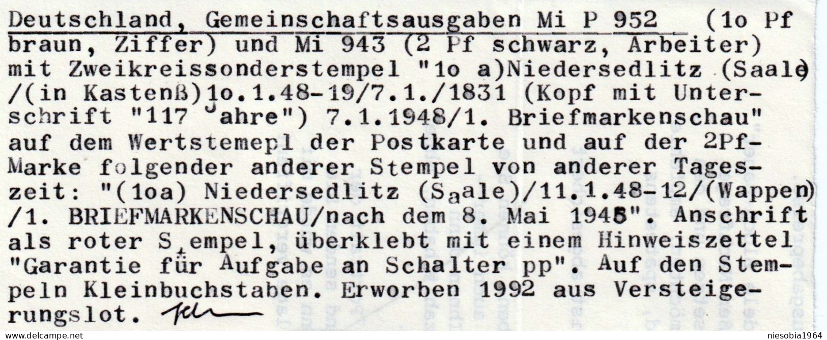FDC 10 Pfennig Postcard With  2 Pfennig Stamp - 10/1/1948 Werner Horst Kempe Dresden P.O.Box No. 55 - Sonstige & Ohne Zuordnung