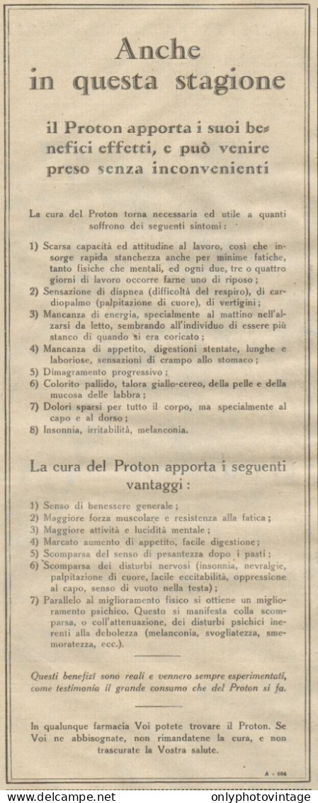 PROTON - Anche In Questa Stagione... - Pubblicità Del 1932 - Old Advert - Advertising