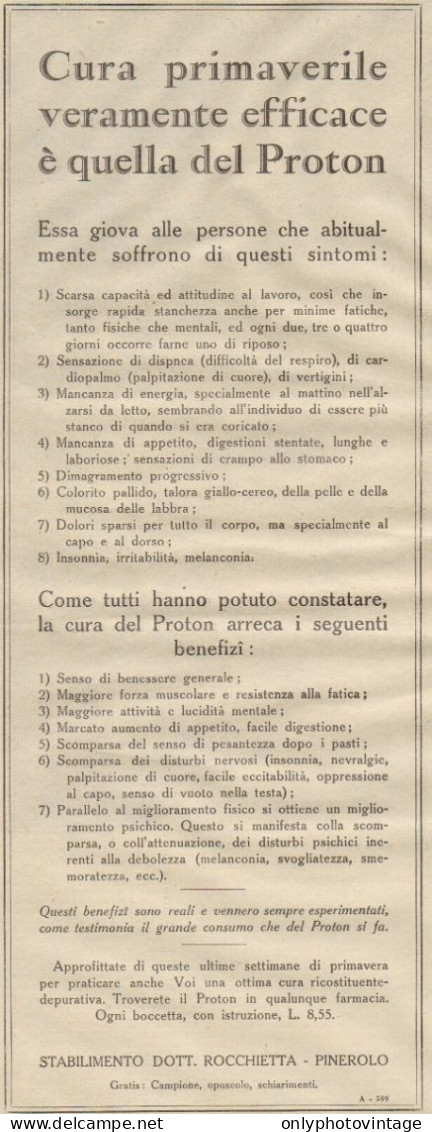 PROTON - Cura Primaverile Veramente... - Pubblicità Del 1932 - Old Advert - Advertising