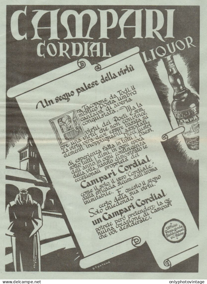 Cordial Campari Liquor - Pubblicità Formato Grande Del 1934 - Old Advert - Publicités