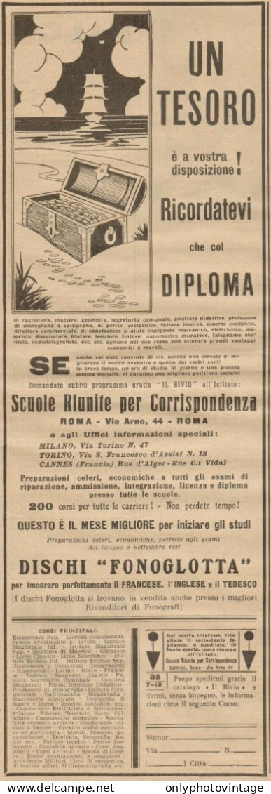 FONOGLOTTA - Scuole Riunite Per Corrispondenza - Pubblicità Del 1930 - Ad - Publicités