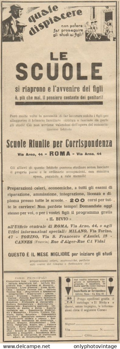 Scuole Riunite Per Corrispondenza - Roma - Pubblicità Del 1930 - Old Ad - Publicités