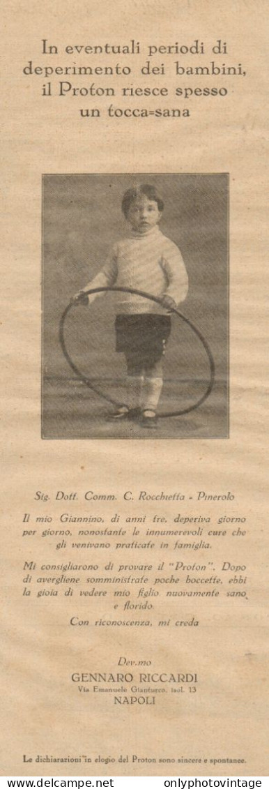 PROTON - Gennaro Riccardi - Napoli - Pubblicità Del 1930 - Old Advertising - Publicités
