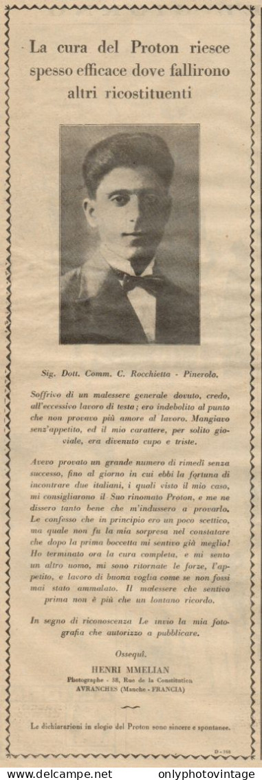 PROTON - Henri Mmelian - Avranches - Pubblicità Del 1930 - Old Advertising - Publicités