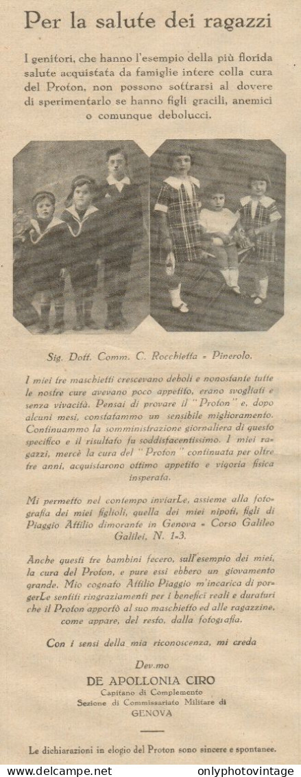 PROTON - De Apollonia Ciro - Genova - Pubblicità Del 1930 - Old Advert - Publicités