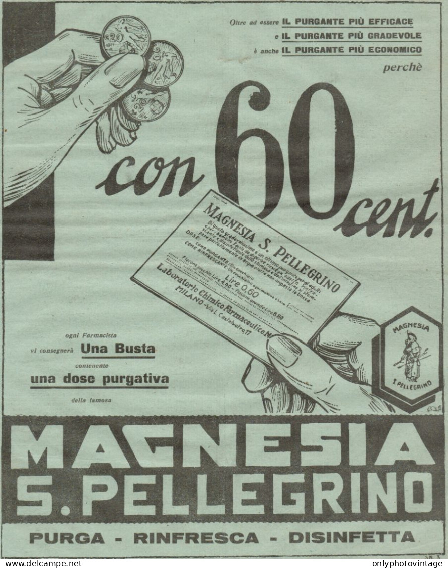 Magnesia San Pellegrino - Pubblicità Grande Formato Del 1930 - Old Advert - Publicités