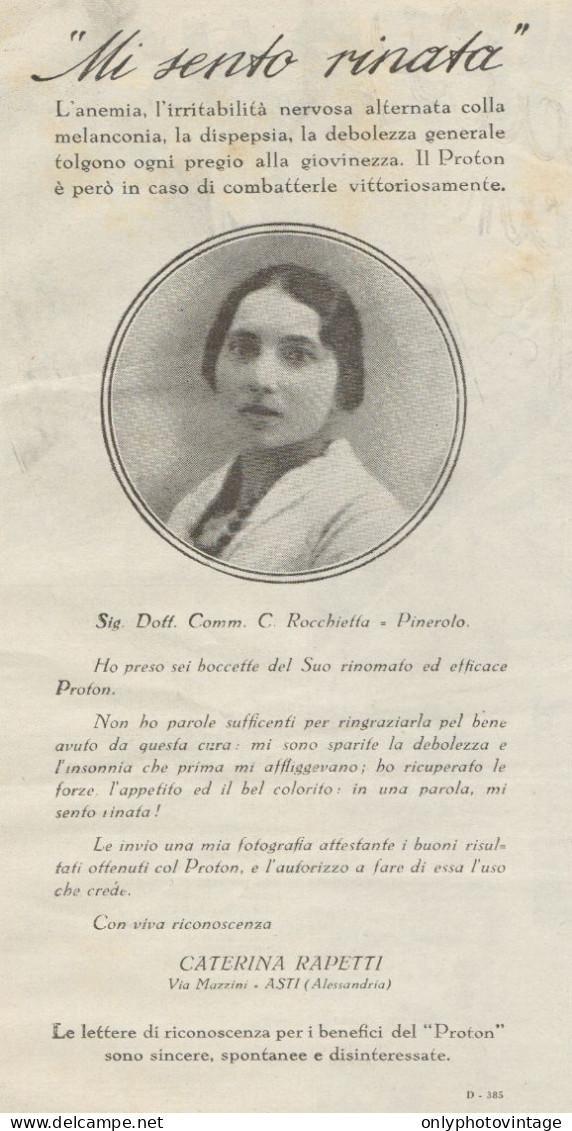 PROTON - Caterina Rapetti - Asti - Pubblicità D'epoca - 1930 Old Advert - Publicités