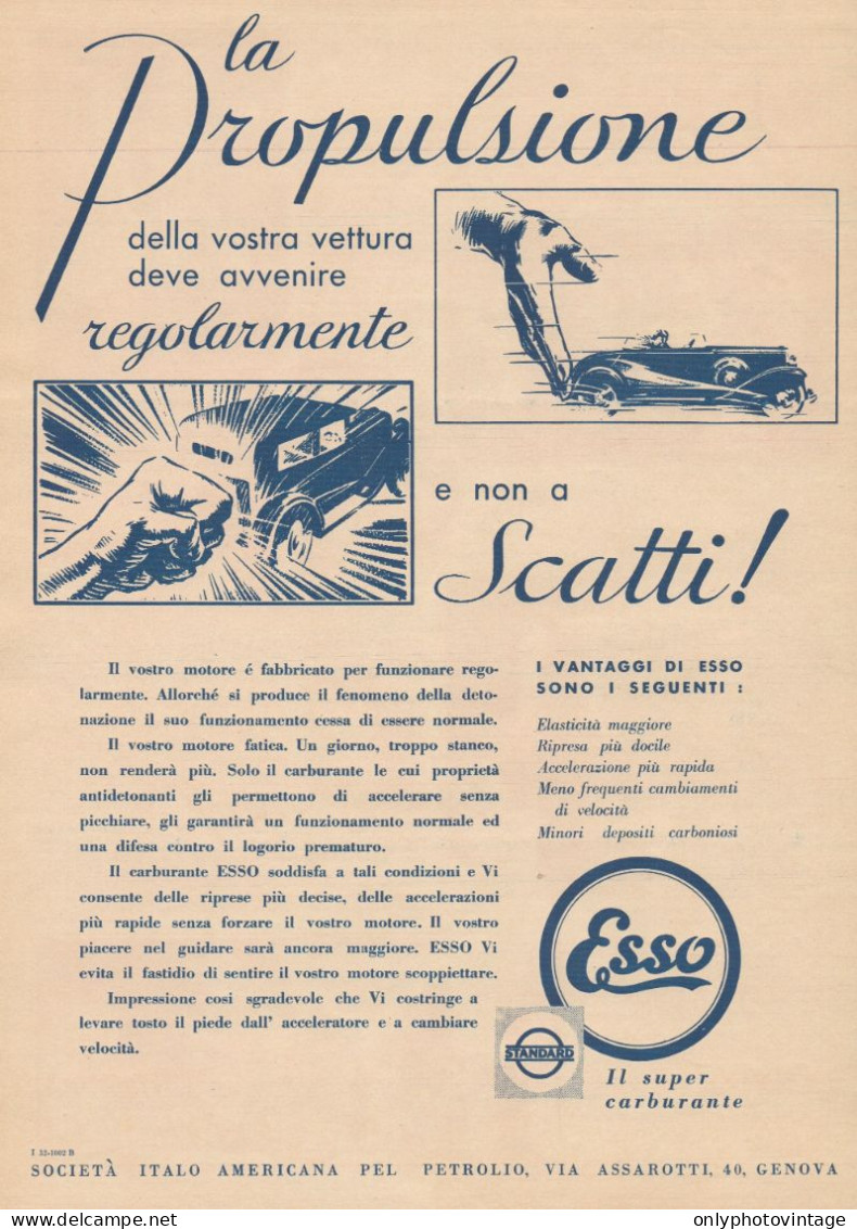 ESSO Il Super Carburante - Pubblicità Grande Formato - 1932 Old Advert - Publicités
