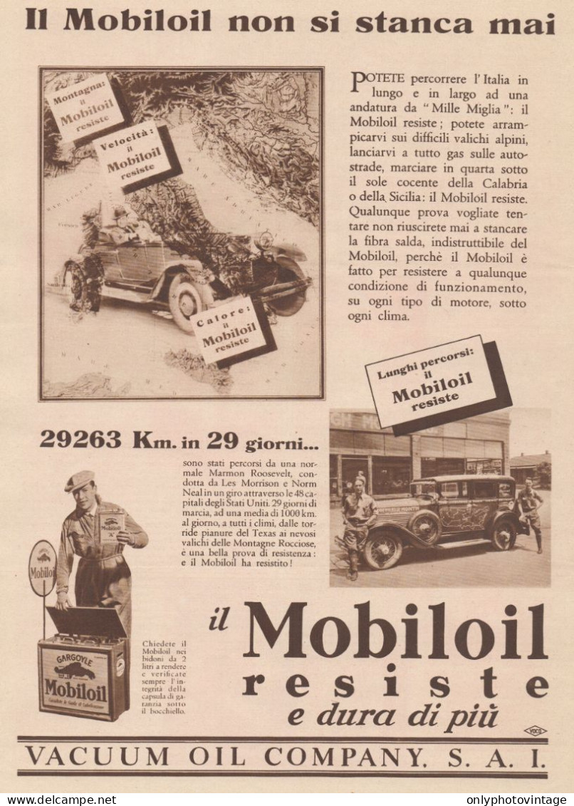 MOBILOIL Resiste E Dura Di Più - Pubblicità Grande Formato - 1932 Old Ad - Publicités