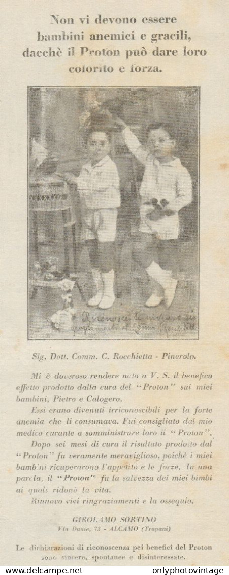 PROTON - Girolamo Sortino - Alcamo - Pubblicità D'epoca - 1930 Old Advert - Publicités