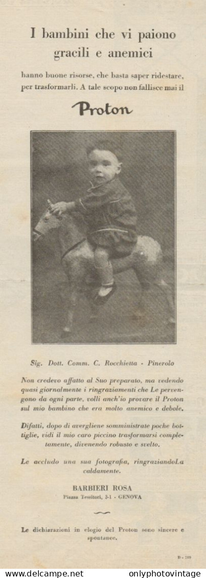 PROTON - Barbieri Rosa - Genova - Pubblicità D'epoca - 1930 Old Advert - Publicités