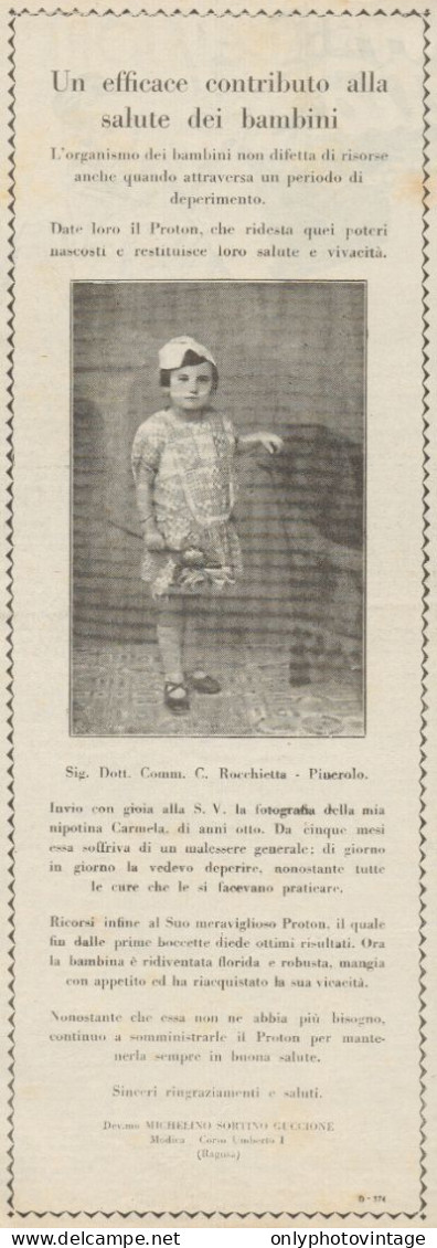 PROTON - Michelino Sortino-Guccione - Modica - Pubblicità - 1930 Old Ad - Publicités