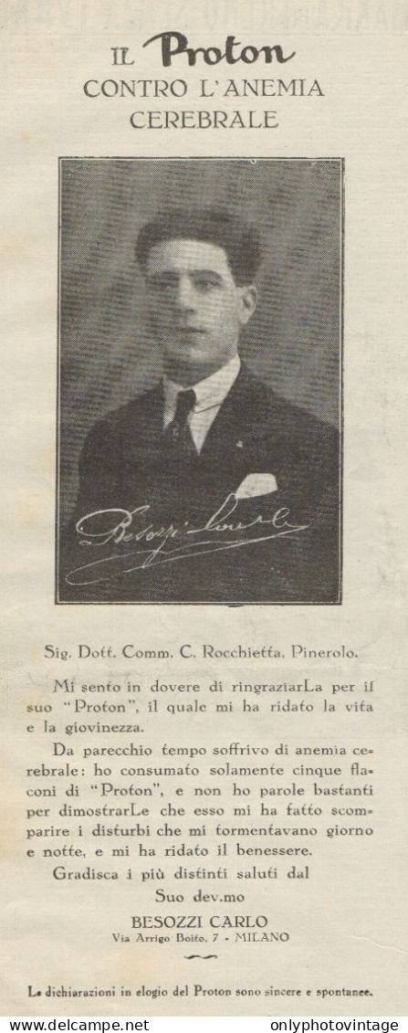 PROTON - Besozzi Carlo - Milano - Pubblicità D'epoca - 1930 Old Advert - Publicités