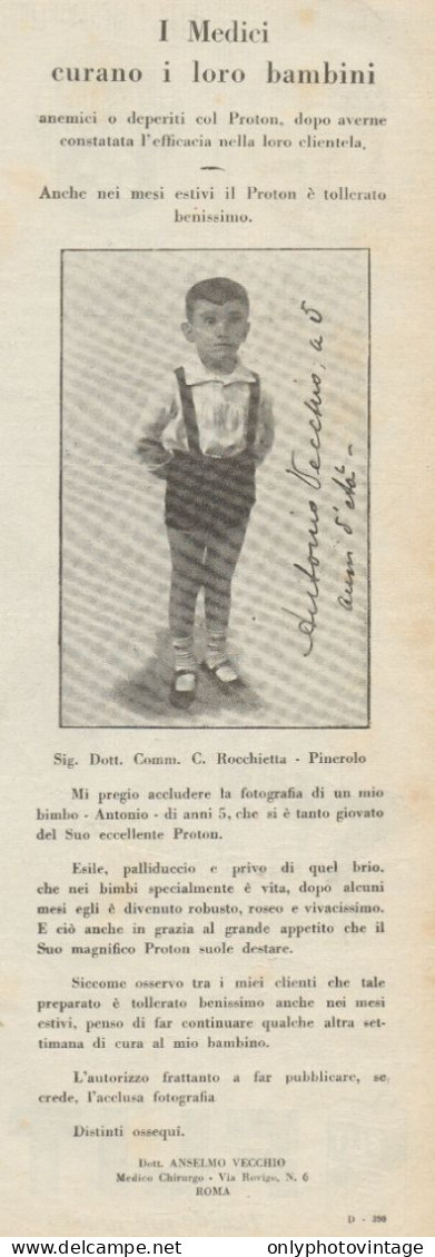 PROTON - Anselmo Vecchio - Roma - Pubblicità D'epoca - 1930 Old Advert - Publicités