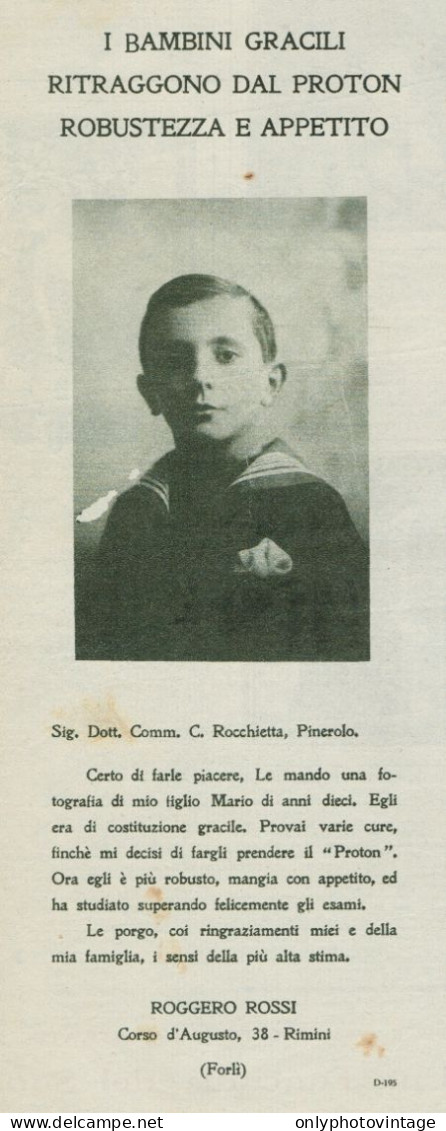 PROTON - Roggero Rossi - Rimini - Pubblicità D'epoca - 1927 Old Advert - Publicités