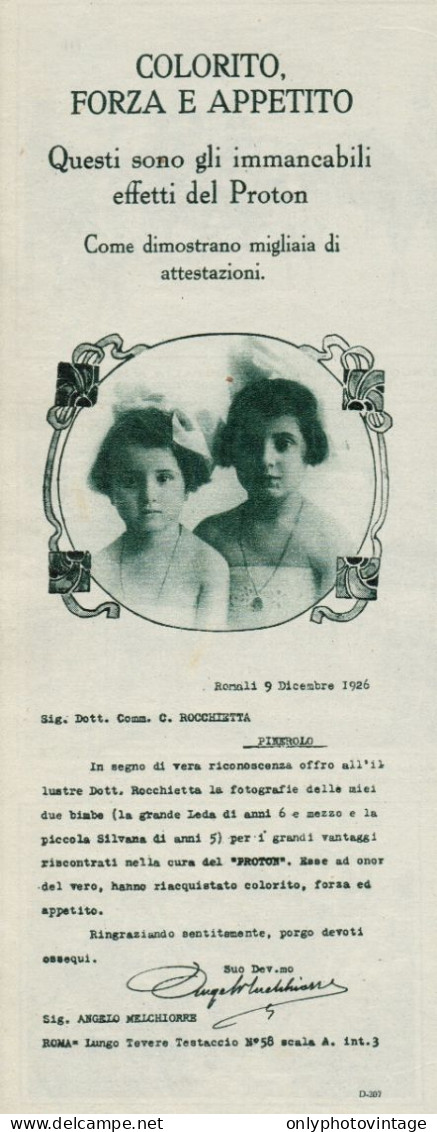 PROTON - Leda E Silvana Melchiorre - Roma - Pubblicità D'epoca - 1927 Ad - Publicités