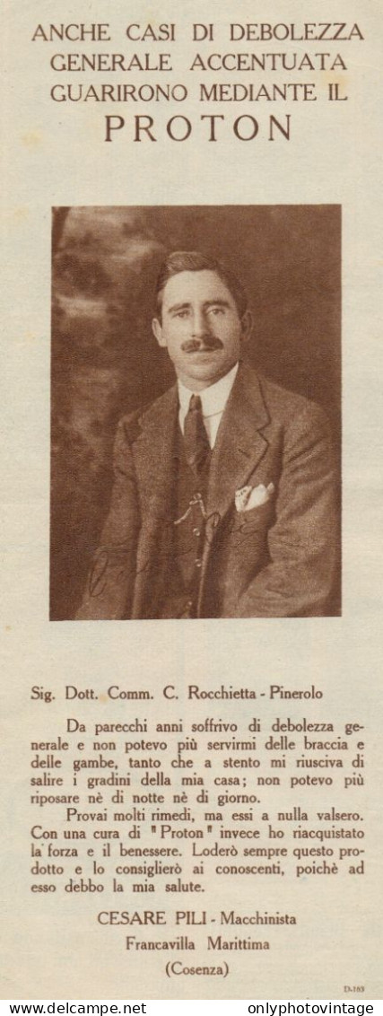 PROTON - Cesare Pili - Francavilla Marittima - Pubblicità - 1927 Old Ad - Publicités