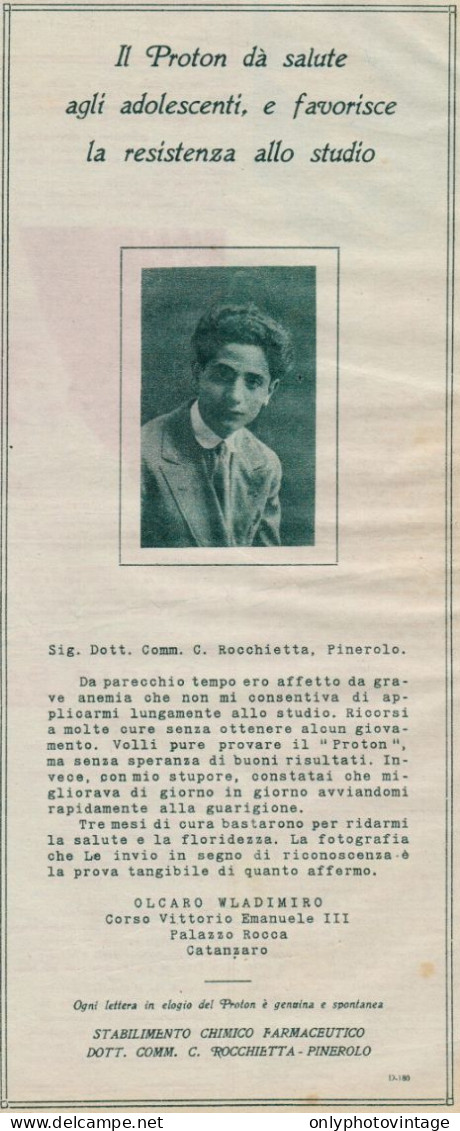 PROTON - Olcaro Wladimiro - Catanzaro - Pubblicità D'epoca - 1927 Old Ad - Publicités