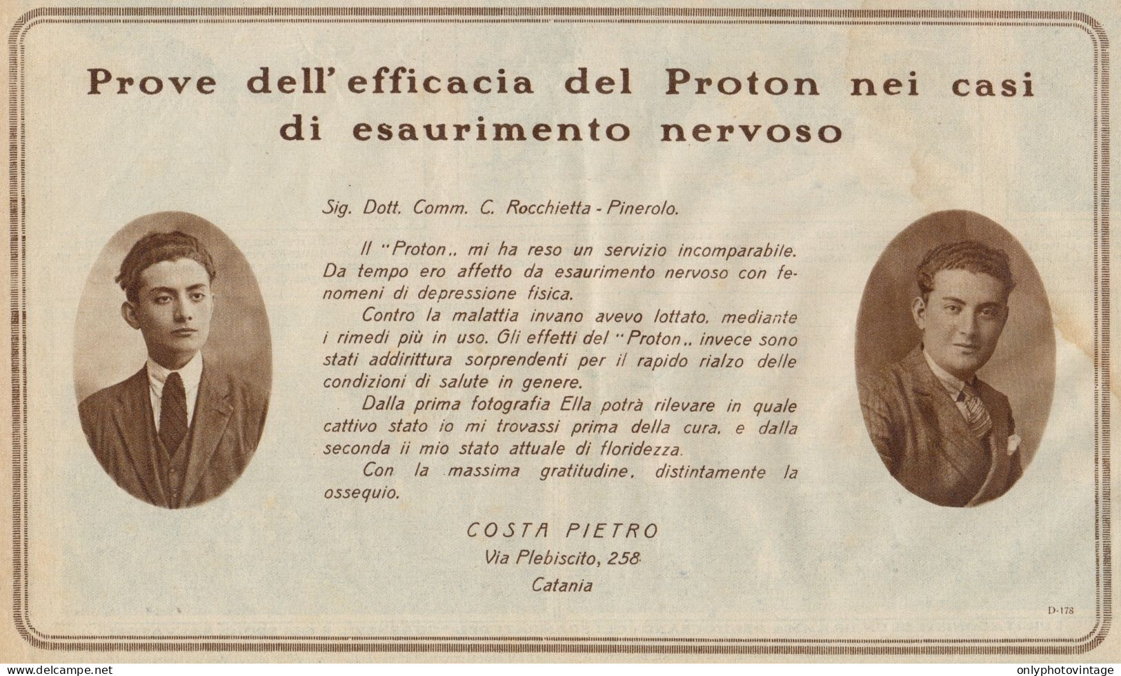 PROTON - Costa Pietro - Catania - Pubblicità D'epoca - 1927 Old Advert - Publicités