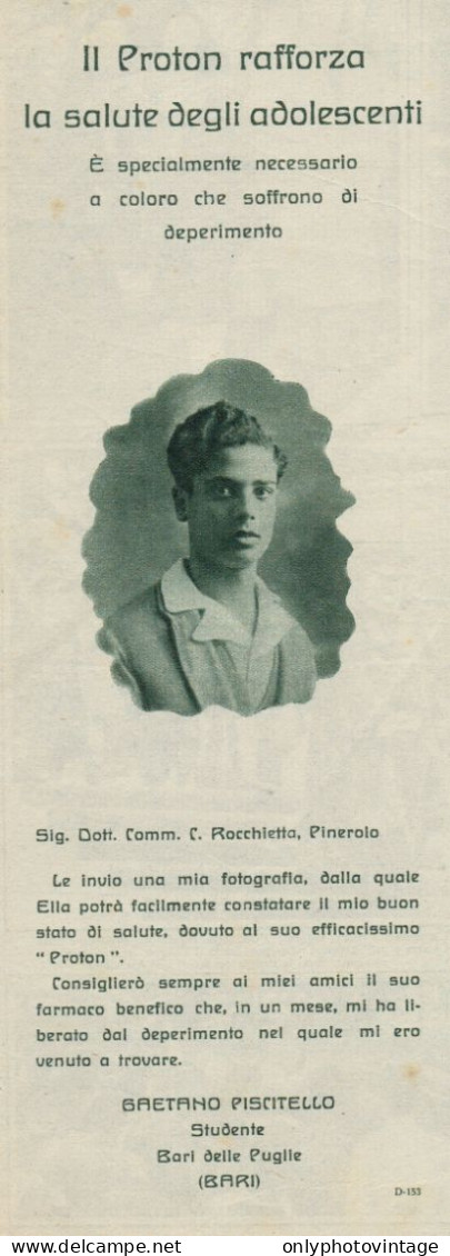 PROTON - Gaetano Piscitello - Bari - Pubblicità D'epoca - 1927 Old Advert - Publicités