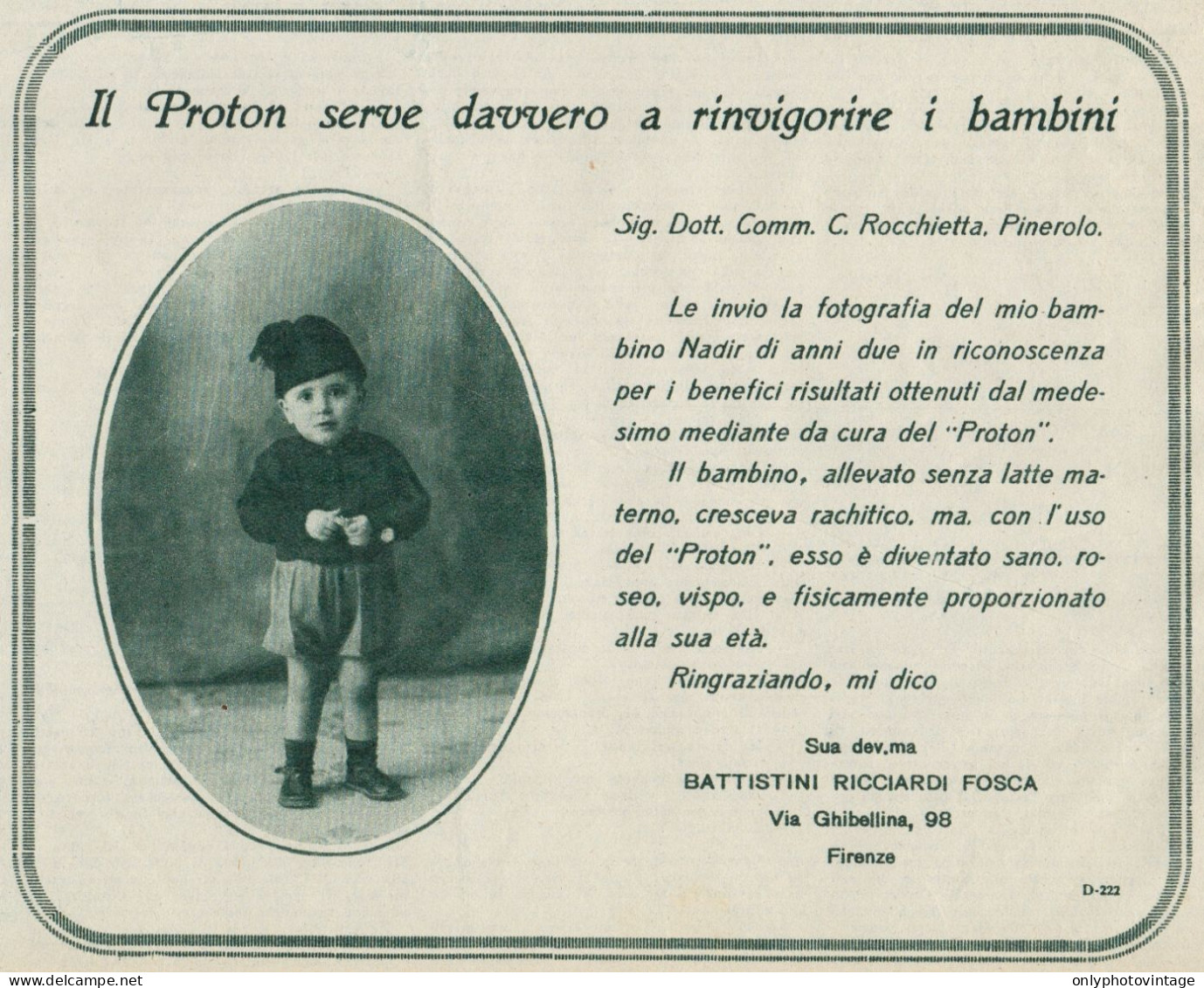 PROTON - Battistini Ricciardi Fosca - Firenze - Pubblicità - 1927 Old Ad - Publicités