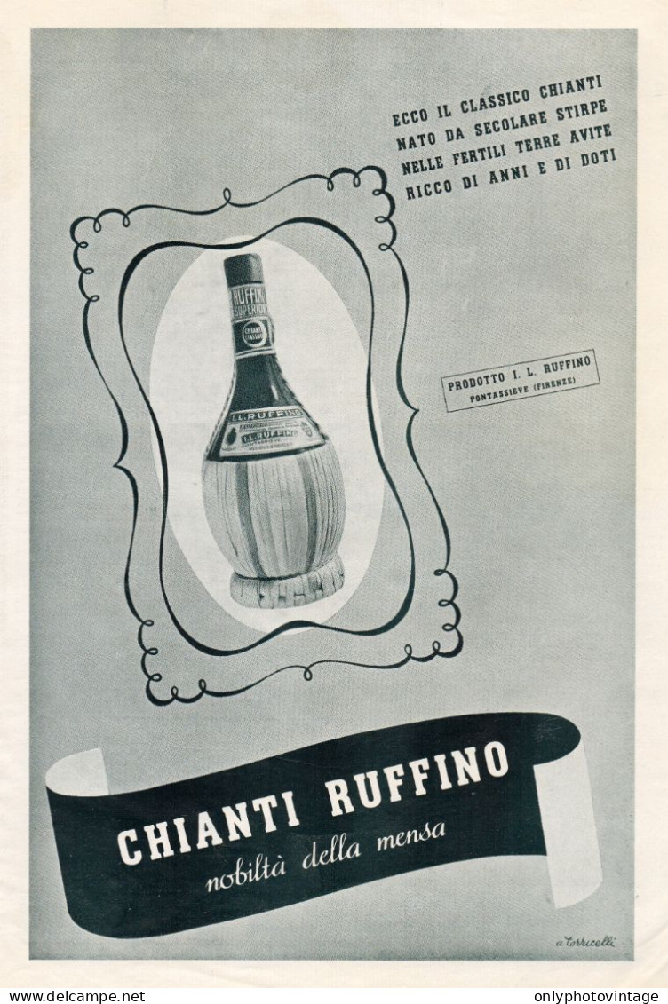 CHIANTI Di Ruffino - Pubblicità Grande Formato - 1939 Old Advertising - Publicités