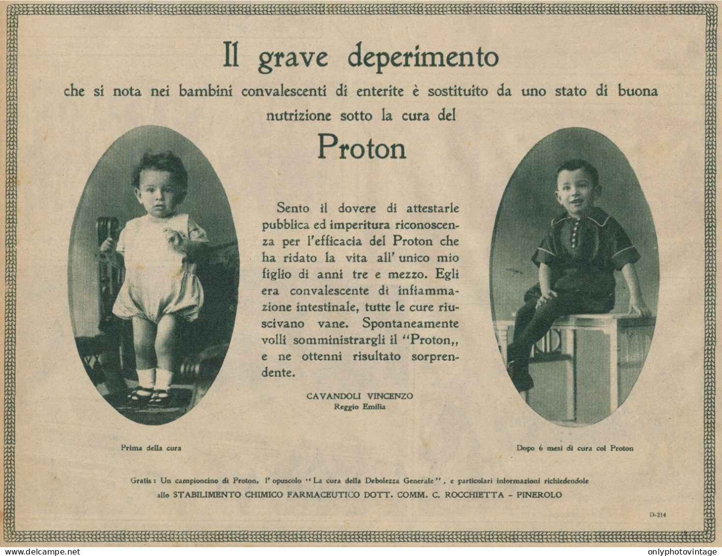 PROTON - Cavandoli Vincenzo - Reggio Emilia - Pubblicità D'epoca - 1927 Ad - Publicités