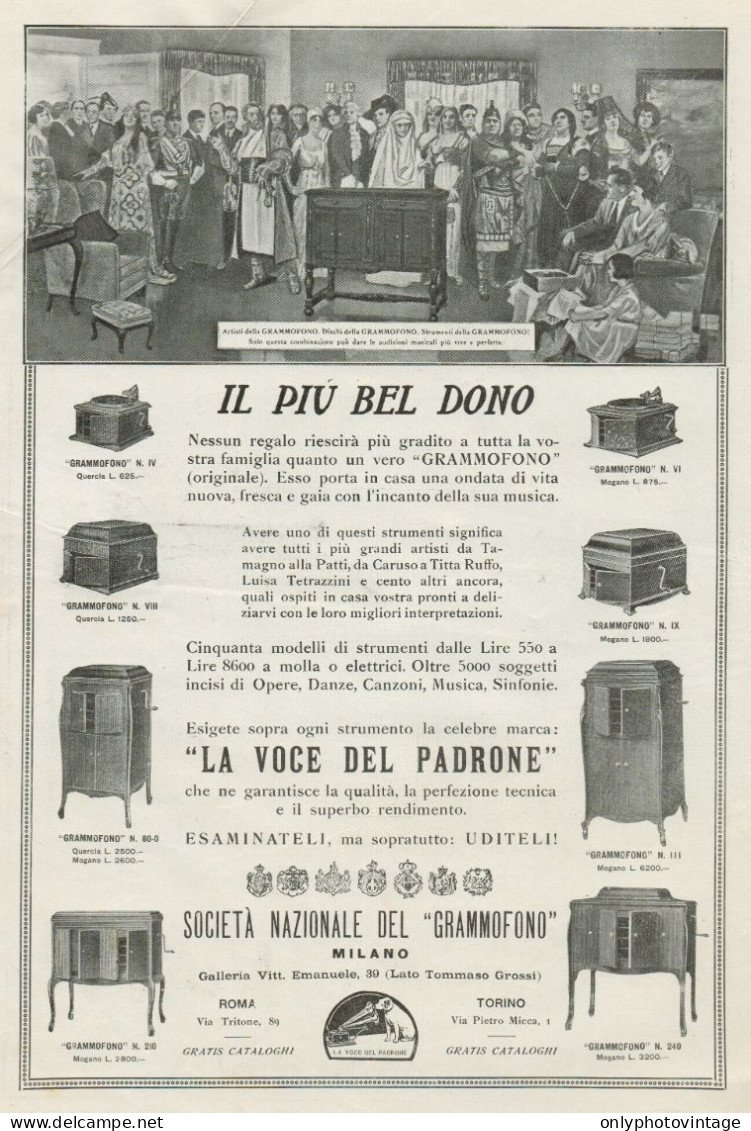 Grammofoni La Voce Del Padrone - Pubblicità Grande Formato - 1924 Old Ad - Publicités