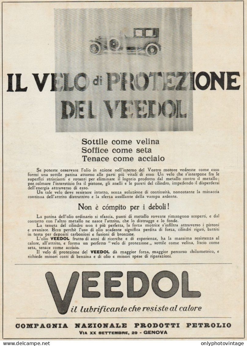 VEEDOL Il Velo Di Protezione - Pubblicità Grande Formato - 1924 Old Advert - Werbung