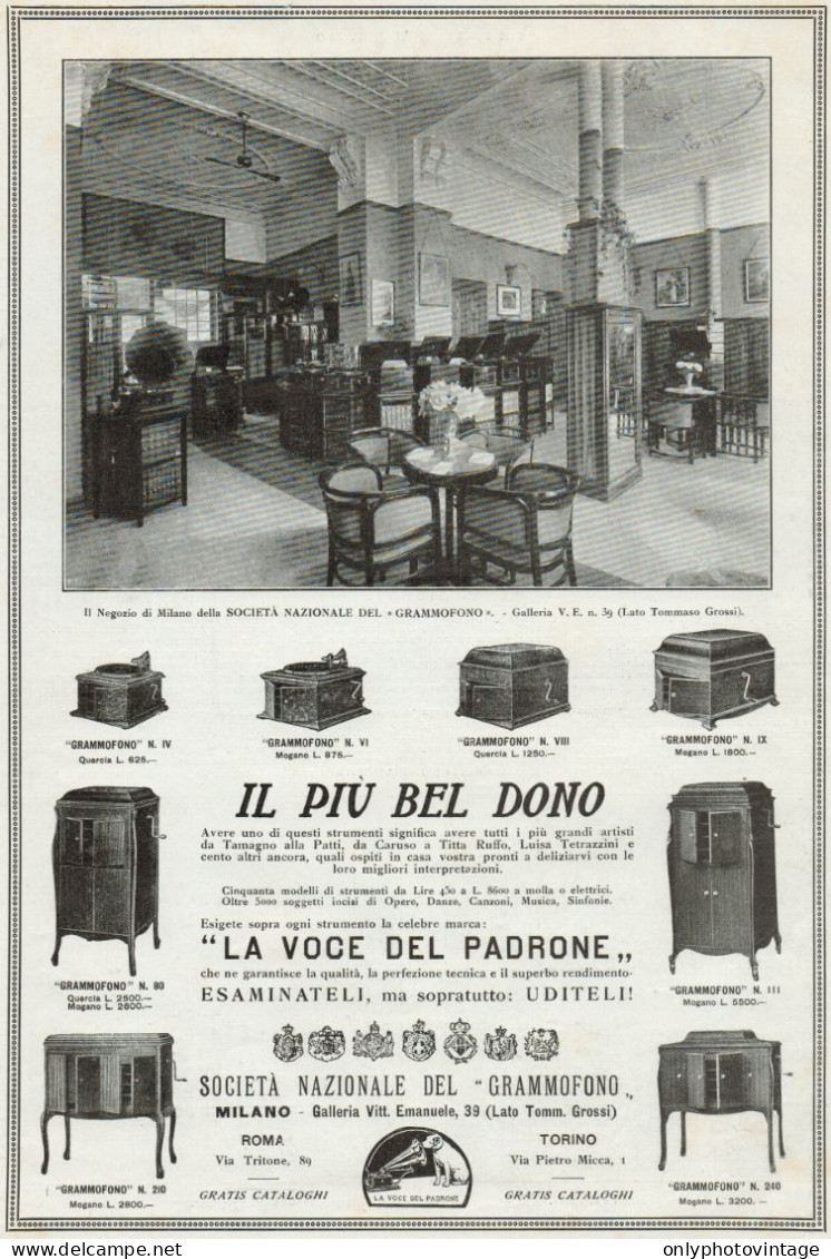 La Voce Del Padrone - Negozio - Pubblicità Grande Formato - 1924 Old Ad - Publicidad