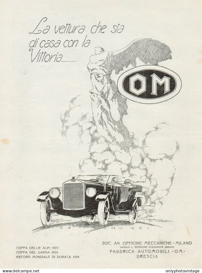 OM La Vettura Che Sta Di Casa Con La Vittoria.. - Pubblicità - 1924 Old Ad - Publicidad