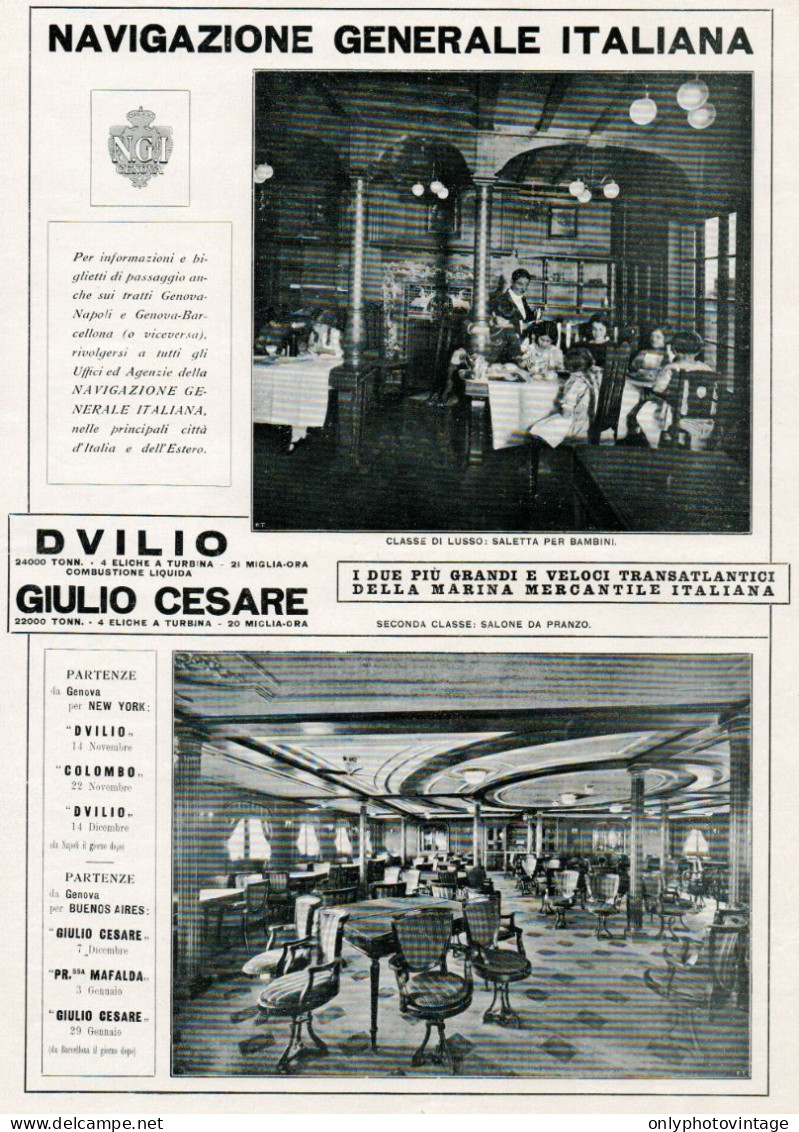 Transatlantico DUILIO - Vedute Saletta E Sala - Pubblicità - 1924 Old Ad - Publicidad