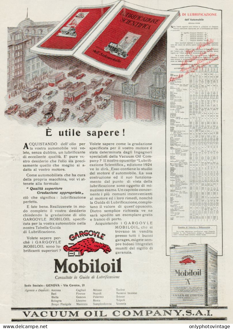 MOBILOIL - E' Utile Sapere!... - Pubblicità Grande Formato - 1924 Old Ad - Werbung