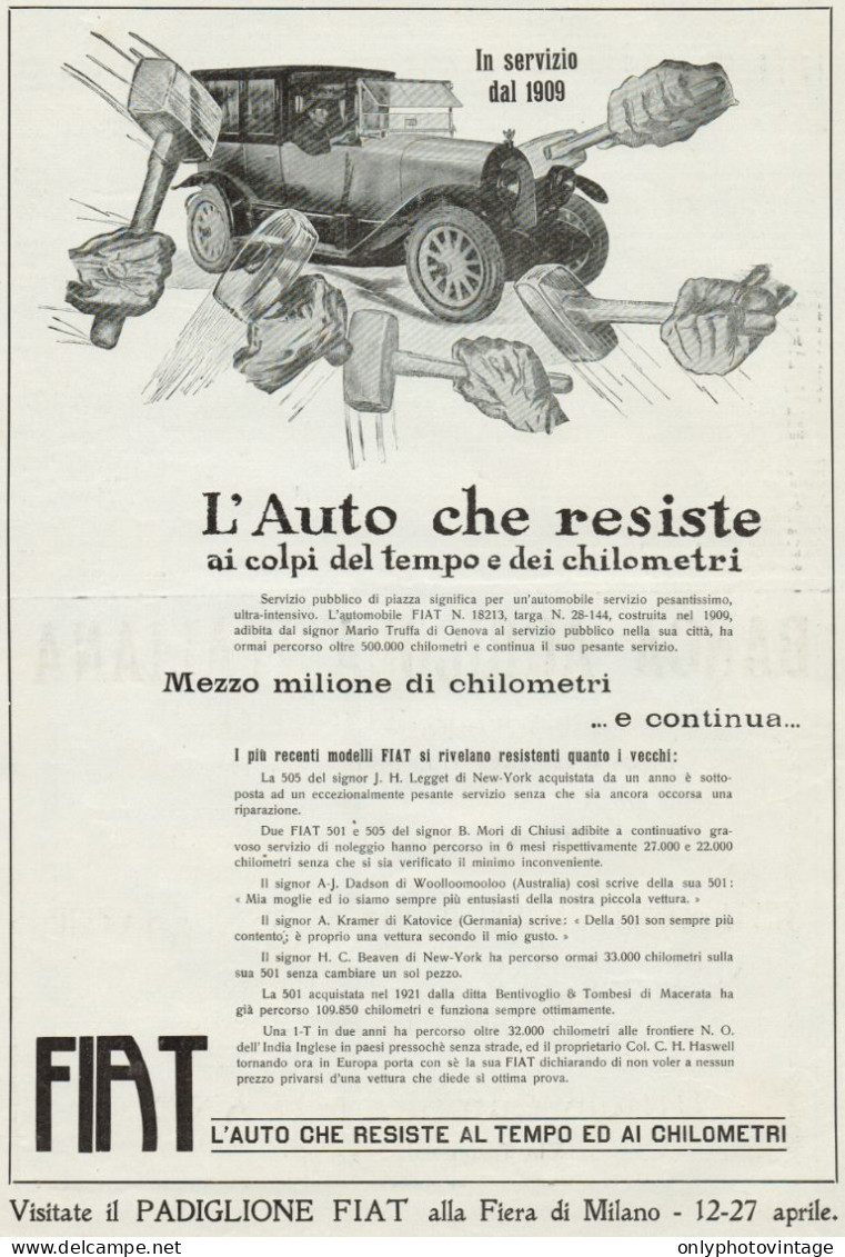 FIAT L'auto Che Resiste Ai... - Pubblicità Grande Formato - 1924 Old Ad - Publicidad