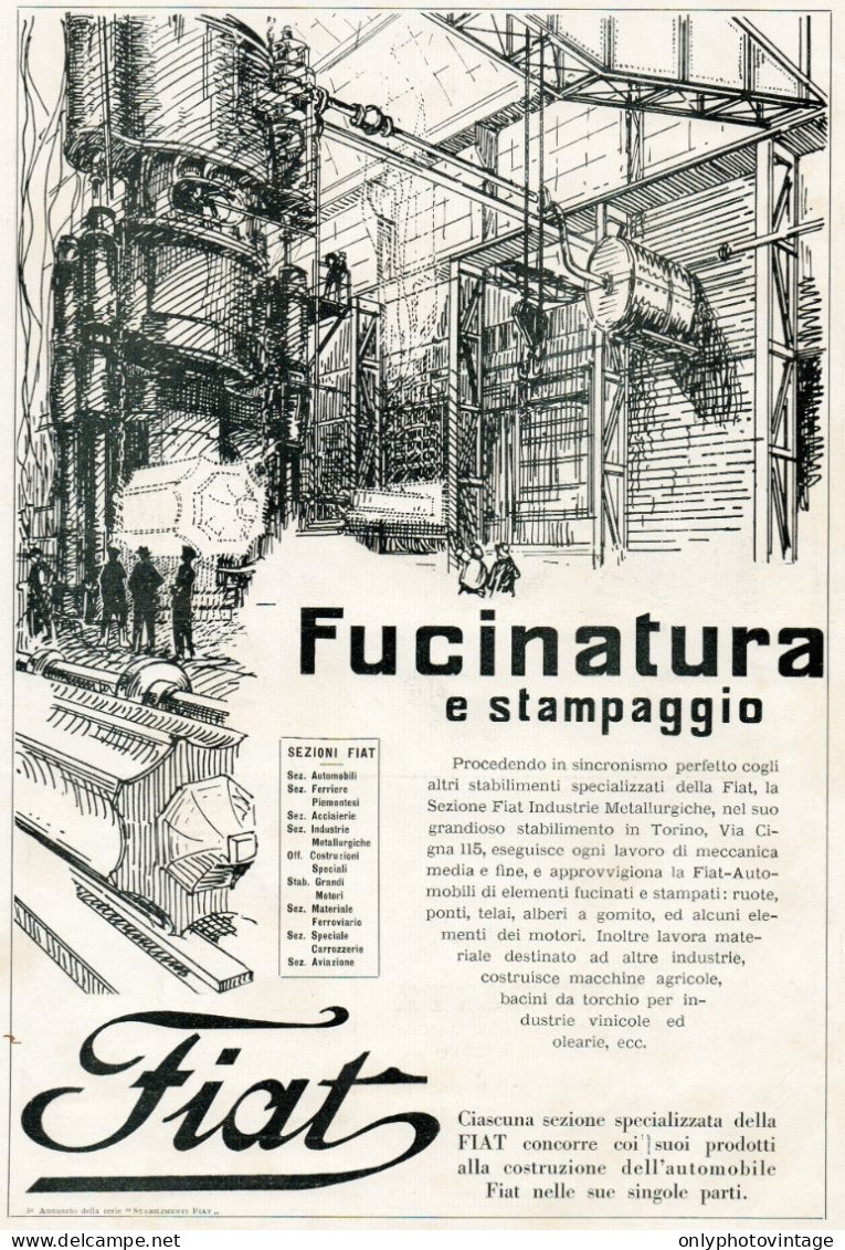 FIAT - Fucinatura E Stampaggio - Pubblicità Grande Formato - 1924 Old Ad - Werbung