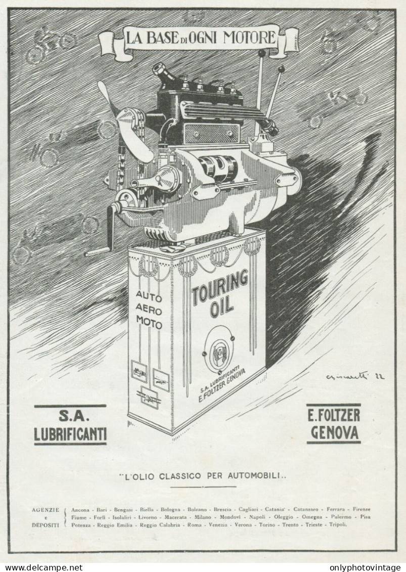 TOURING OIL - Illustrazione - Pubblicità Grande Formato - 1924 Old Advert - Werbung