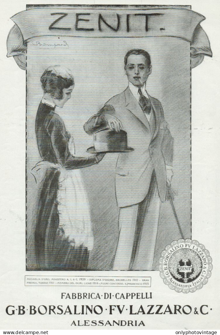 Cappello Zenit - BORSALINO - Pubblicità Grande Formato - 1924 Old Advert - Publicités