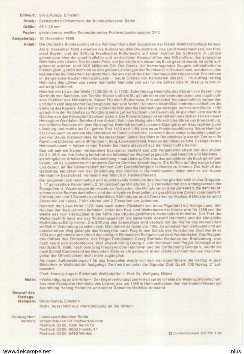 Germany Deutschland 1988-17 Weihnachtsmarke Weihnachten Weihnachts Weihnacht Christmas, Canceled In Berlin - 1981-1990