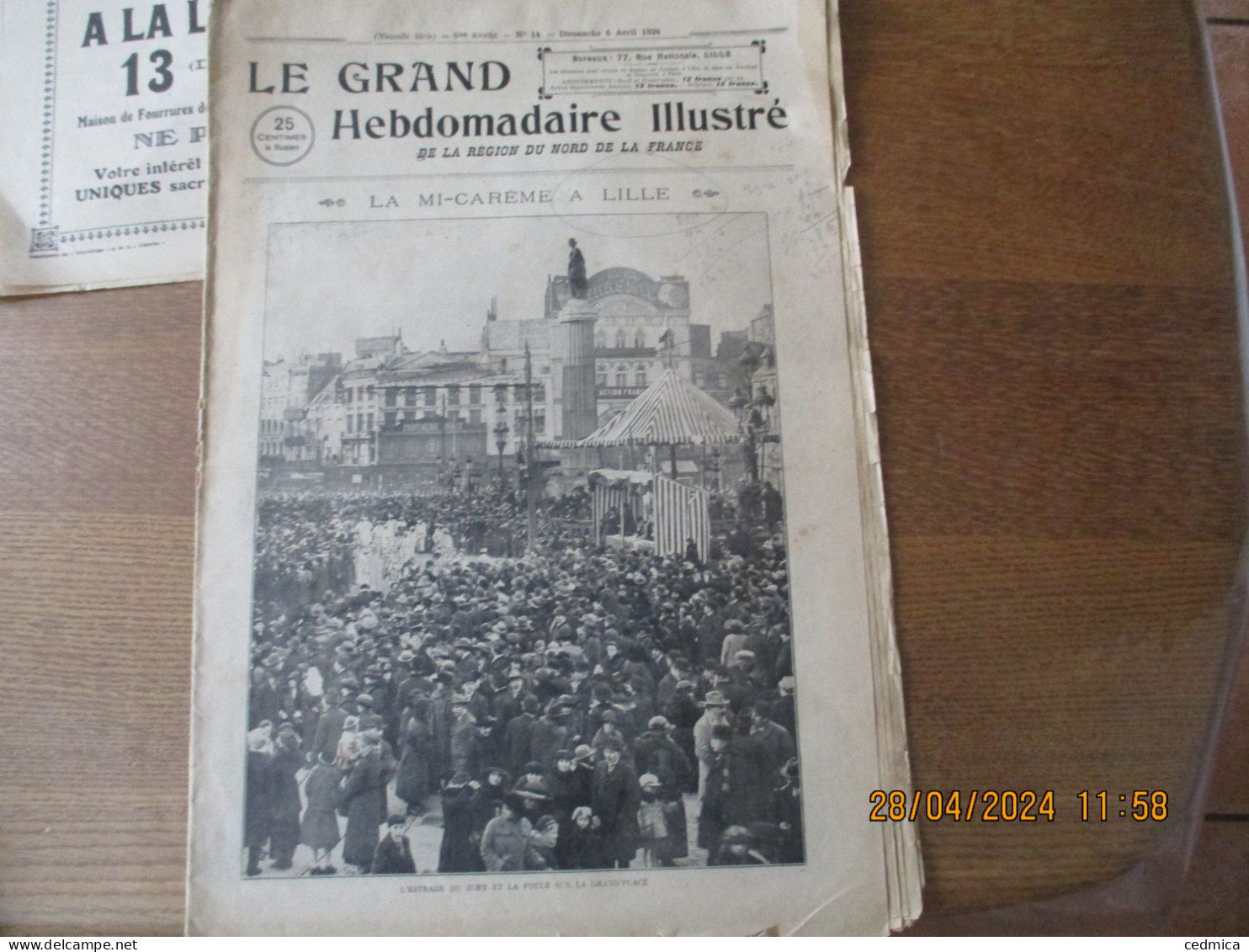 LE GRAND HEBDOMADAIRE ILLUSTRE DU NORD 6 AVRIL 1924 LA MI-CARÊME A LILLE,LA GRAND'GARDE A LILLE,SPORTS,M.MILLERAND - Picardie - Nord-Pas-de-Calais