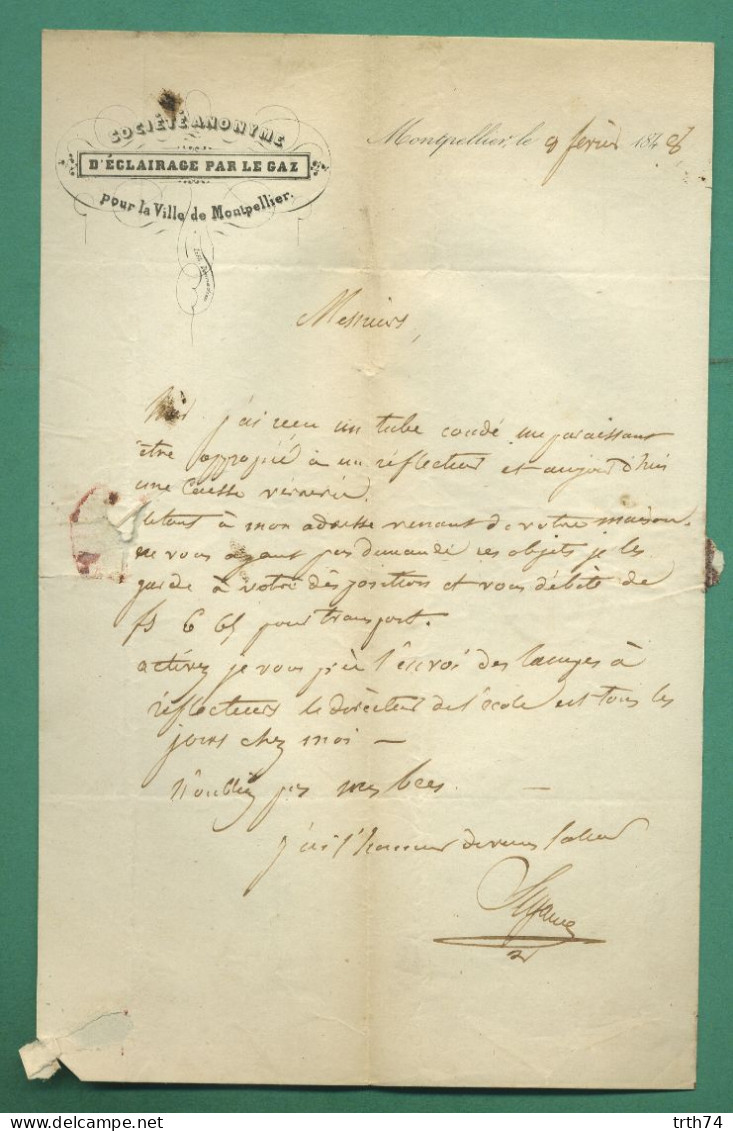 34 Montpellier Société Anonyme D' éclairage Par Le Gaz Pour La Ville De Montpellier 8 02 1848 - Electricidad & Gas