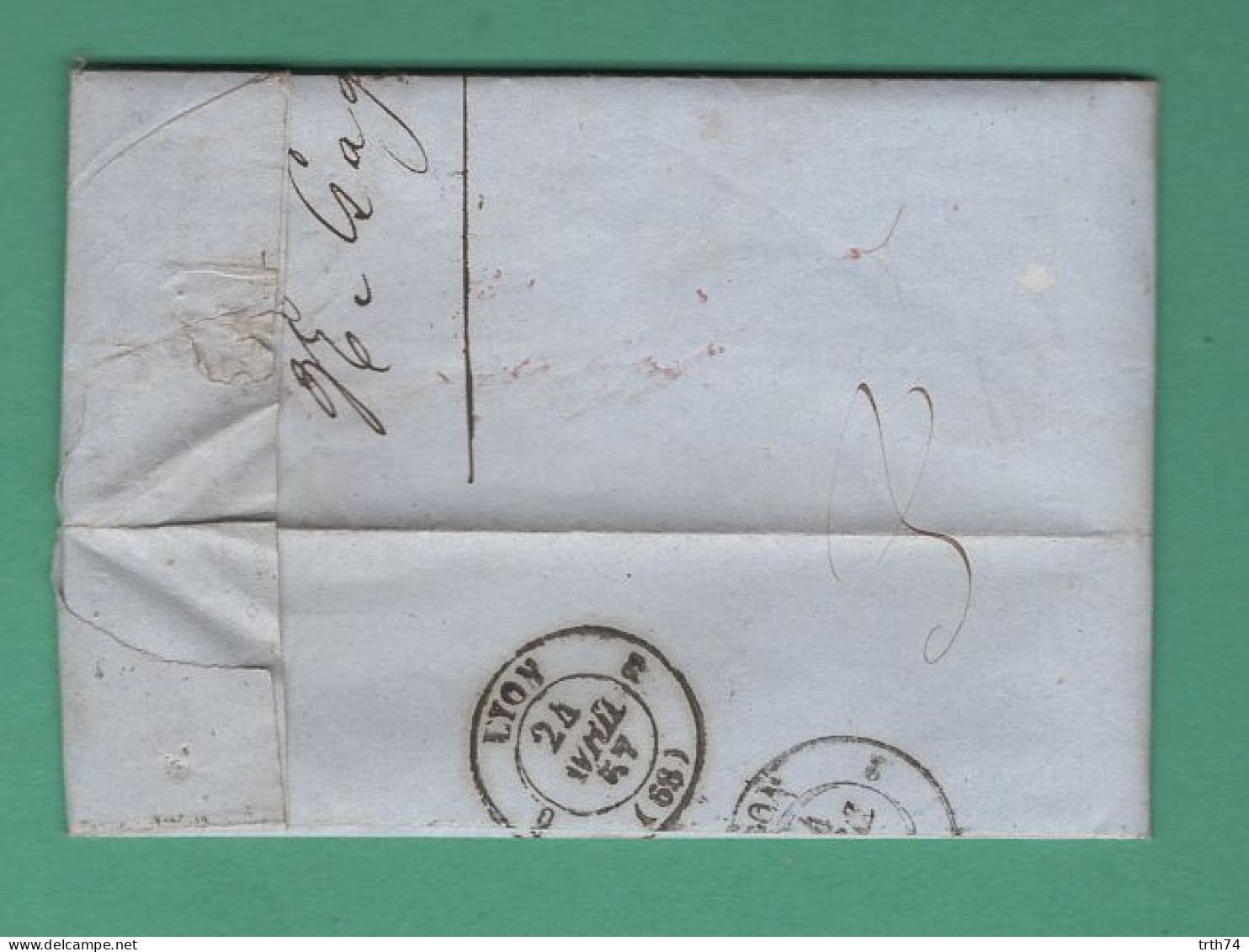 01 Oyonnax 23 Avril 1857 Lettre à Destination De Lyon Taxe 30    B Dans Un Cercle - 1849-1876: Période Classique