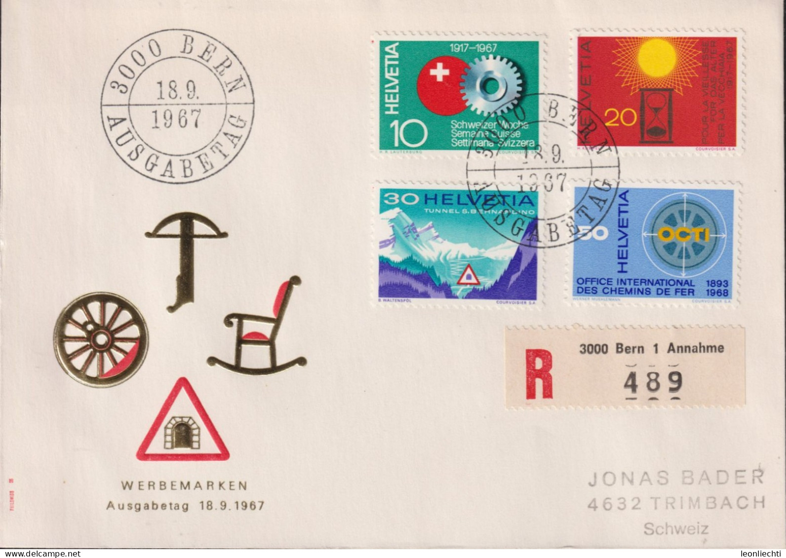 1967 FDC, R Brief, Zum:CH 449-452, Mi:CH 858-861, Werbemarken - FDC