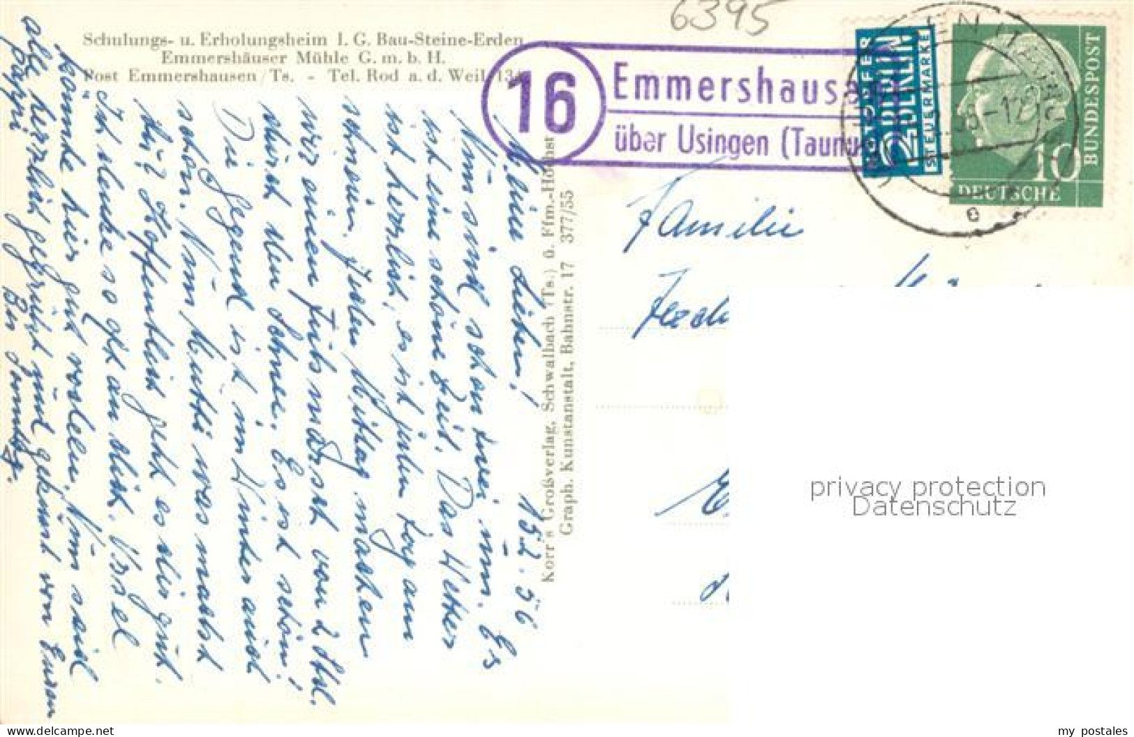 73705511 Emmershausen Schulungs- Und Erholungsheim I.G. Bau-Steine-Erden Schwimm - Other & Unclassified